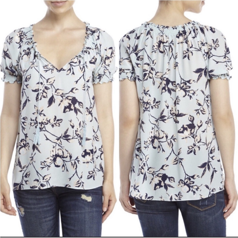 Joie Masha silk floral short sleeve tassel blouse size medium